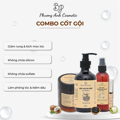 Combo Cốt Gội Bồ Kết & Xả - Combo Shampoo & Conditioner (Combo 4 Món)